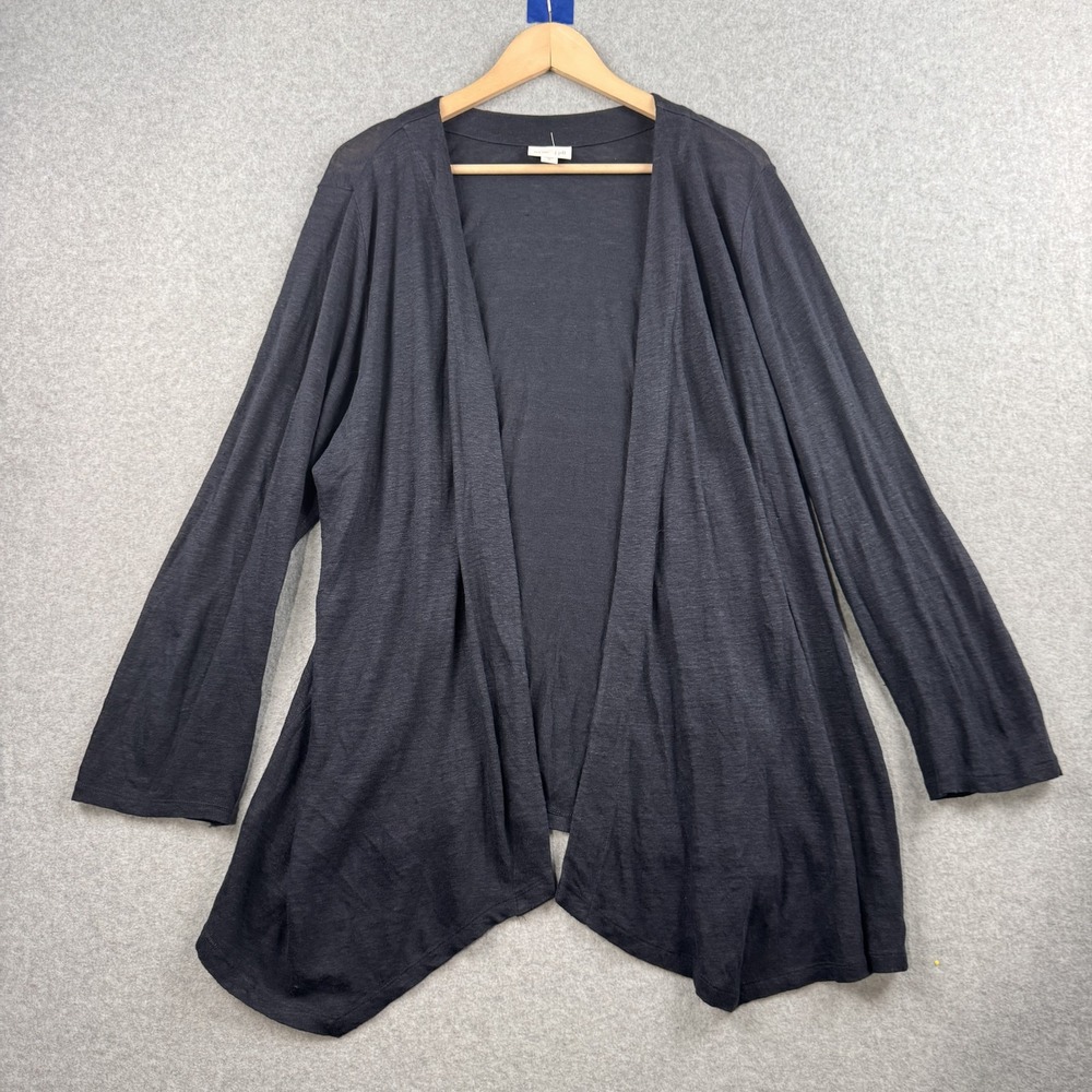 J Jill Cardigan Womens XL Navy Blue Love Linen Open Front Lightweight Sweater